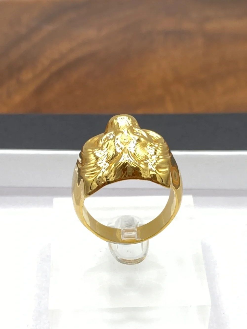Vintage Gold Plated Lion Head Statement Unmarked Thick Unisex Ring Heavy Chunky